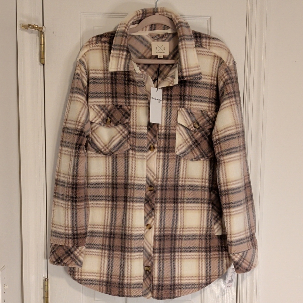 Thread & Supply TXS Plaid Shacket Women  Large Button Front Jacket Cozy Fall NWT